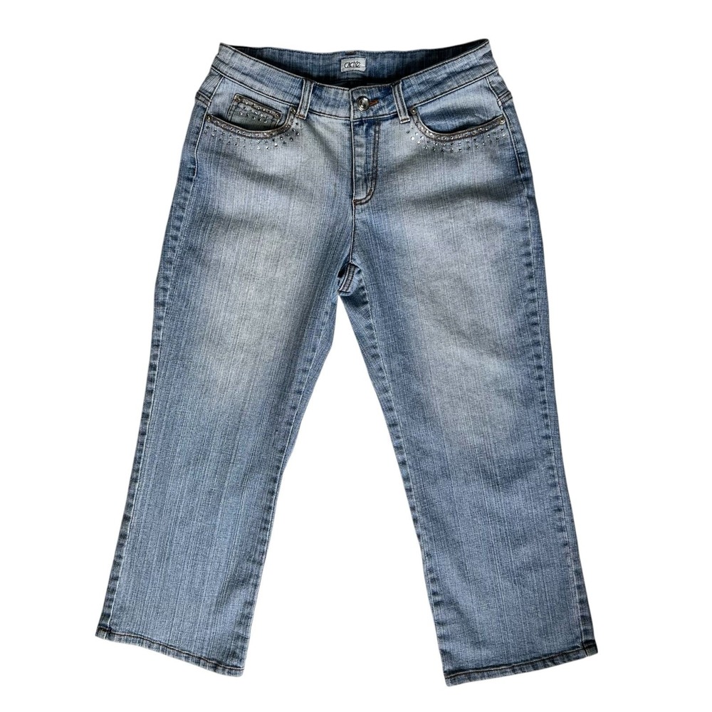 Cache Womens Rhinestone Embellished Jeans 8 Cropped Capris Chic Glam Casual Y2K - Picture 2 of 13